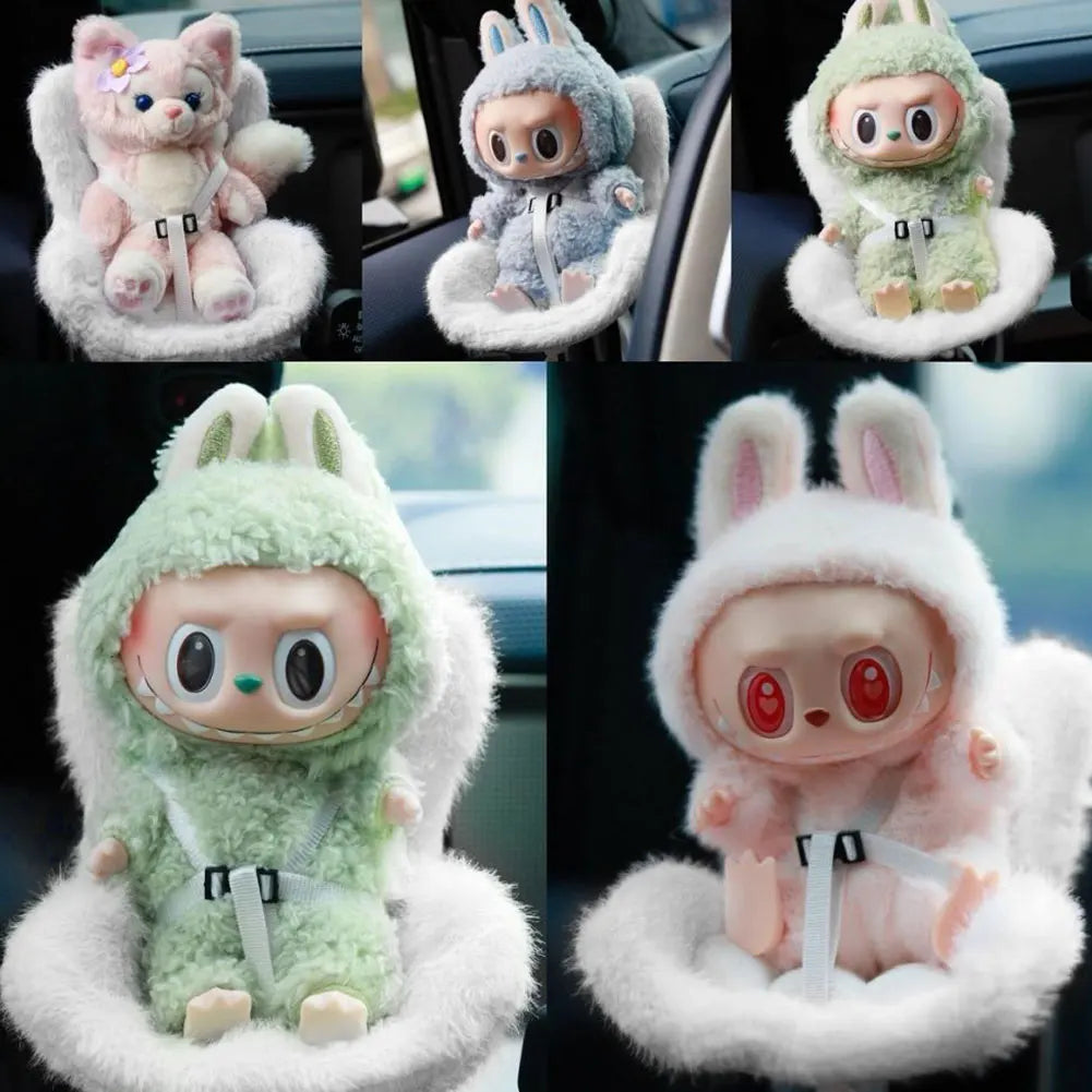 Soft Mini Plush Doll Safety Seat Kawaii Labubu Idol Kpop Doll Plush Seat Car Air Aromatreatment Decoration Car Ornament Gifts