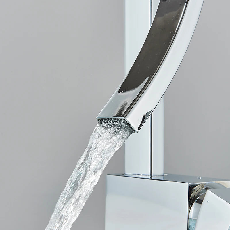 MYQualife Brass Deck Mounted Basin Faucet Single Hole Hot Cold Water Mixer Tap