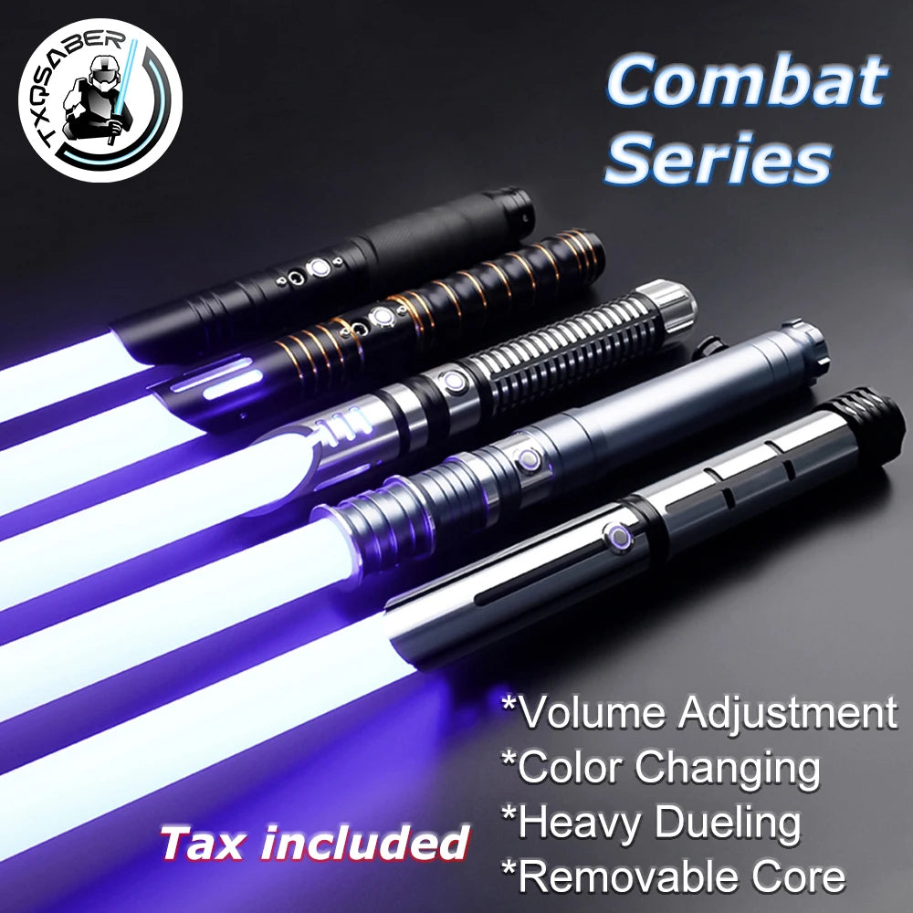 TXQSABER Lightsaber Heavy Dueling RGB Color Changing Metal Hilt Smooth Swing Blaster May 4th Cosplay Jedi Laser Sword Toys Kid