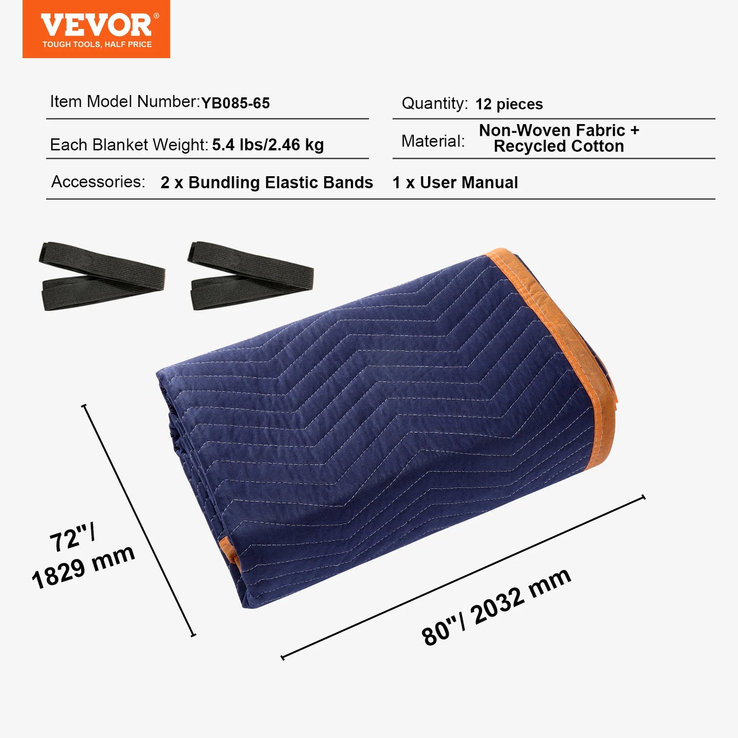 VEVOR 35/65 lbs Moving Blankets 12 Packs 80" x 72" Packing Blanket Heavy Duty Mover Pads for Protecting Furniture Appliances
