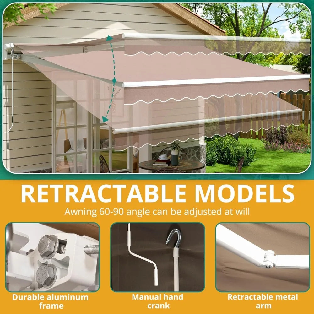 Patio Retractable Awning ,Sun Shade Shelter Cover,Outdoor Patio Awnings for Shop, Restaurant, Cafe, Courtyard, Balcony