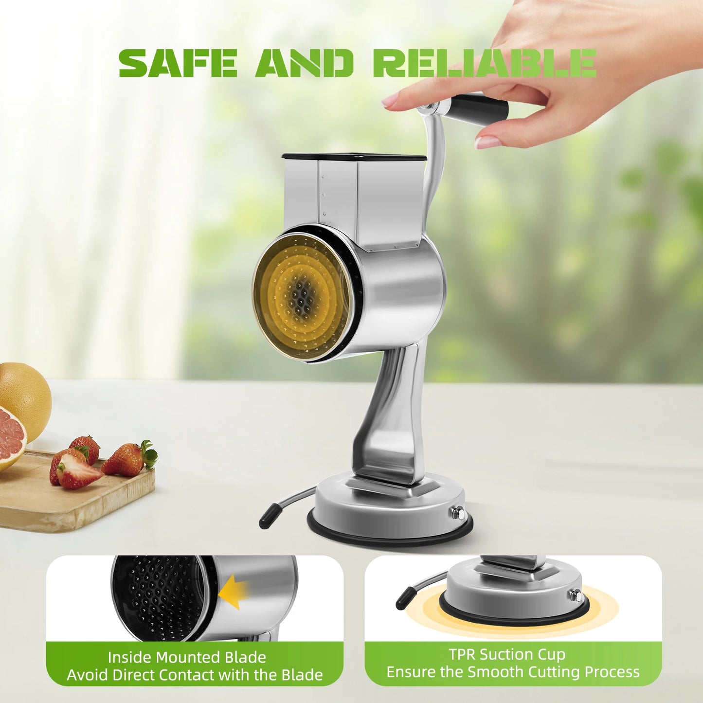 Rotary Grater Set With 5 Drum Stainless Steel Manual Vegetable Slicer