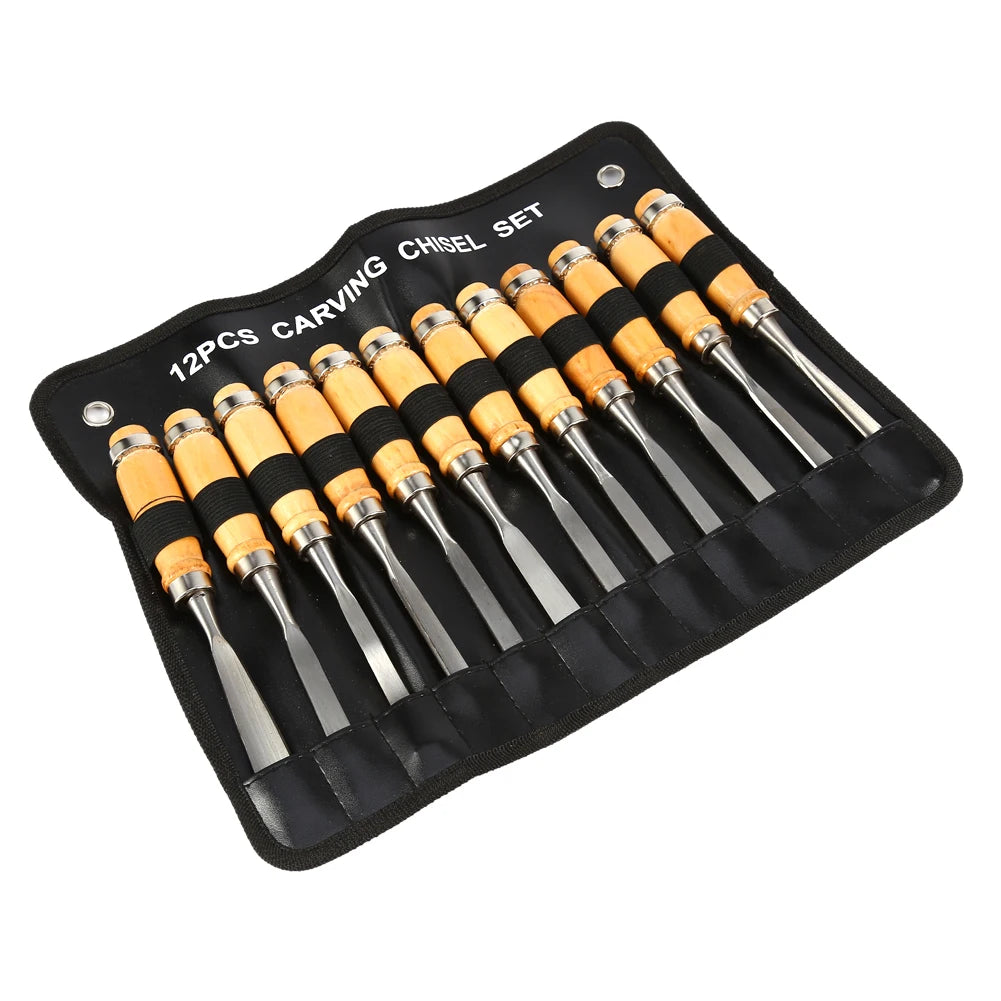 12PCS Wood Carving Hand Chisel Set Woodworking Professional Lathe Gouges Tools