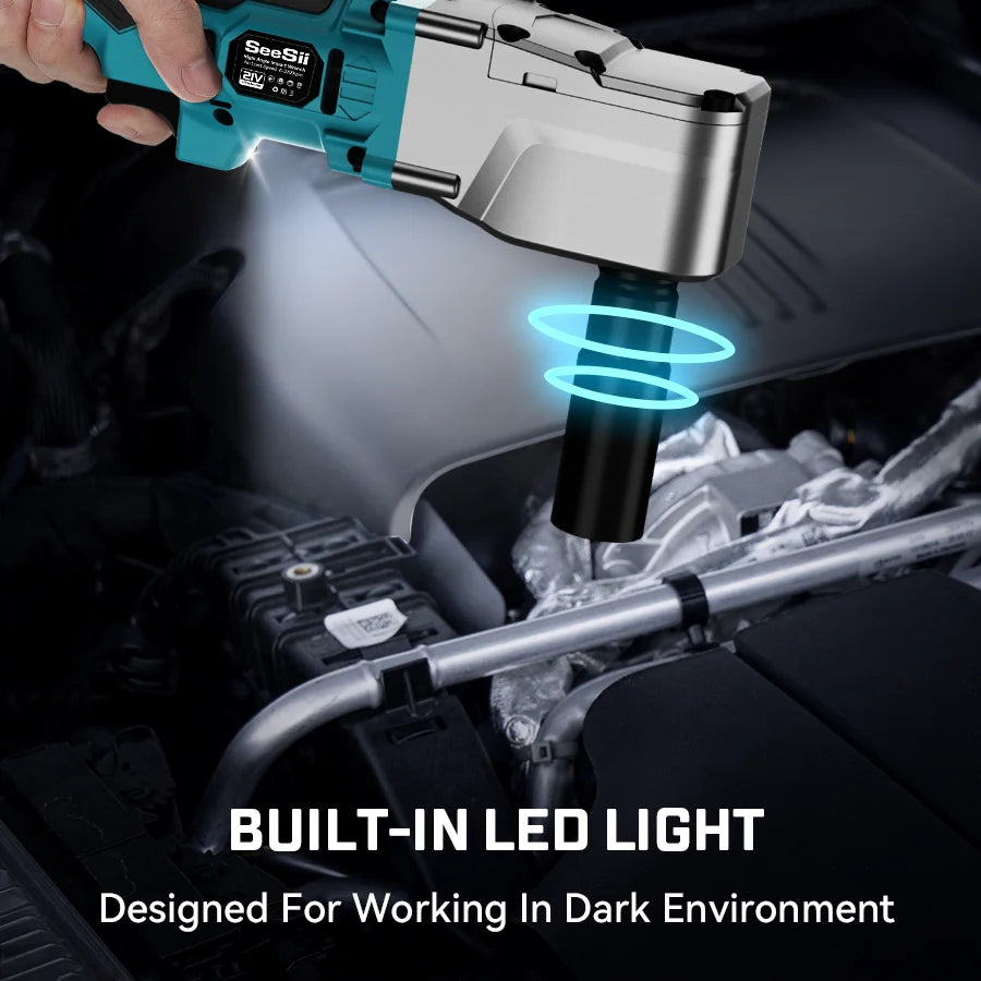 Seesii 300NM 1/2'' Right Angle Impact Wrench kit Brushless Electric Ratcheting Wrench Car Repair Tools for Makita 18v Battery