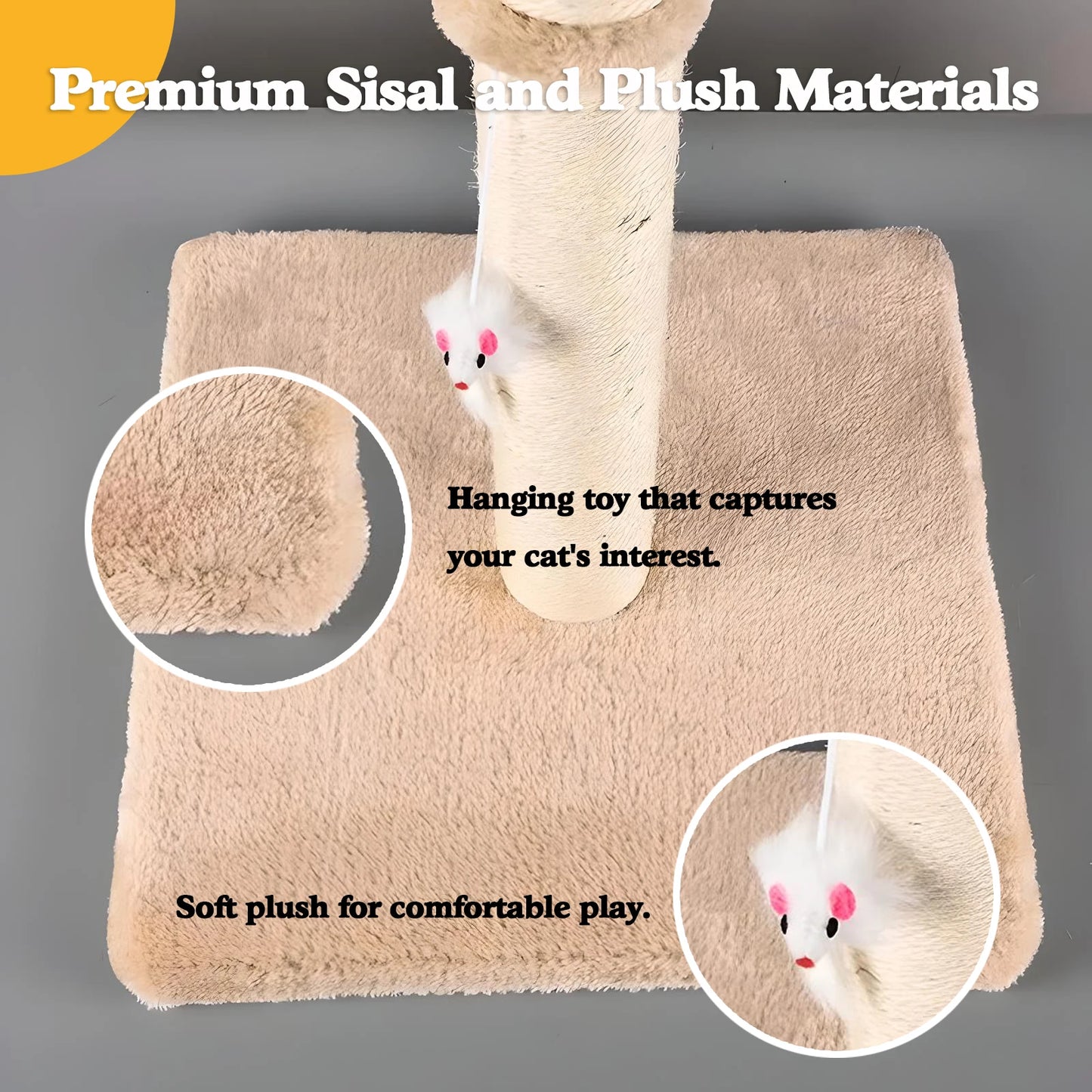 32" Tall Cat Scratching Posts For Indoor Cats Adults With 2 Hanging Ball, Large Cat Scratch Post Cat Scratcher Includes Sisal Ro