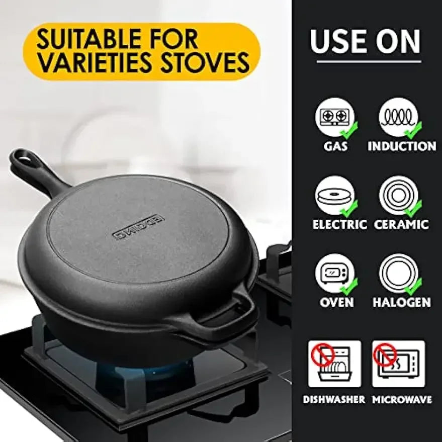 Dutch Oven Frying Cooker Cast Iron Round with Lid Camping