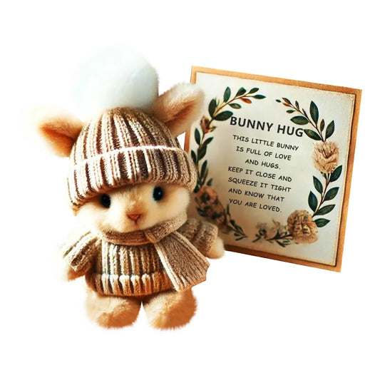 Mini Bunny Hug Doll Easter With Knitted Hat Plush Stuffed Rabbit Doll Emotional Support Animal With Gift Box Inspirational Card