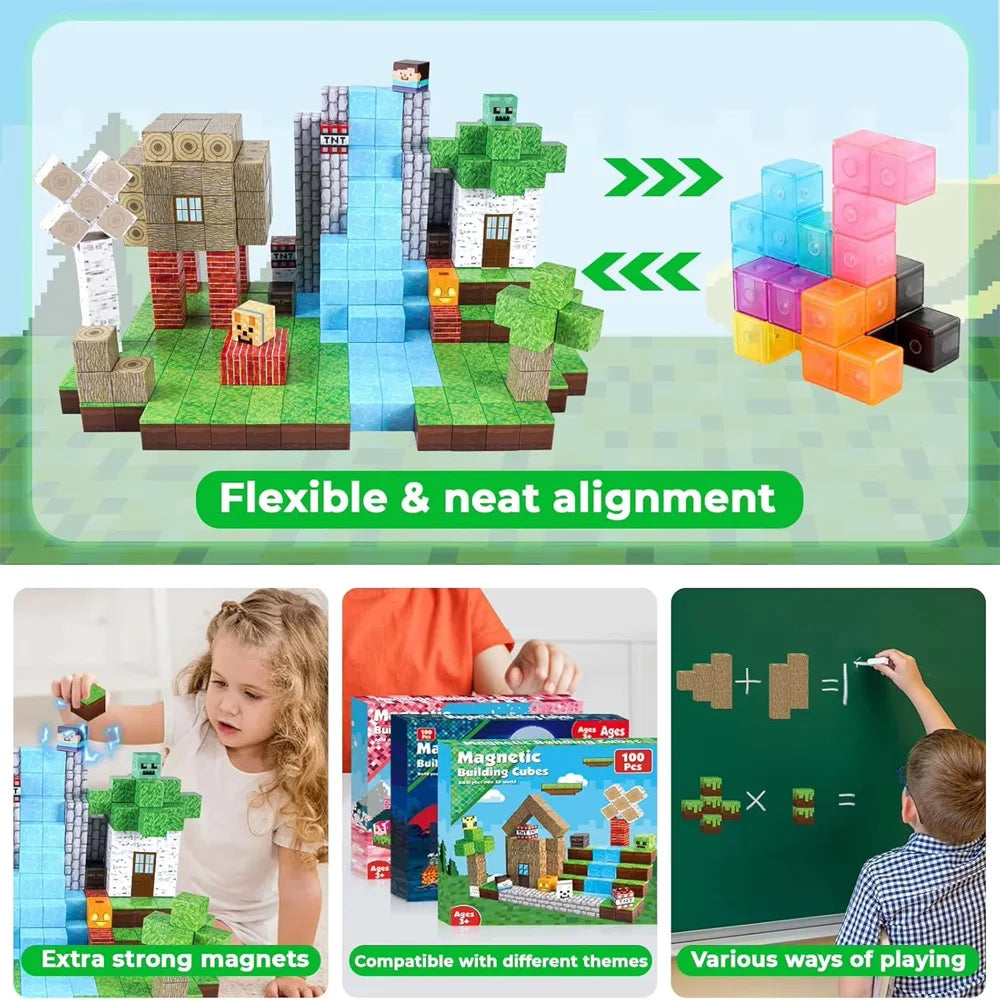 192PCS Magnetic Building Blocks Mine Magnet World Set Toys STEM Montessori Stacking Cubes Construction Set Christmas Gift
