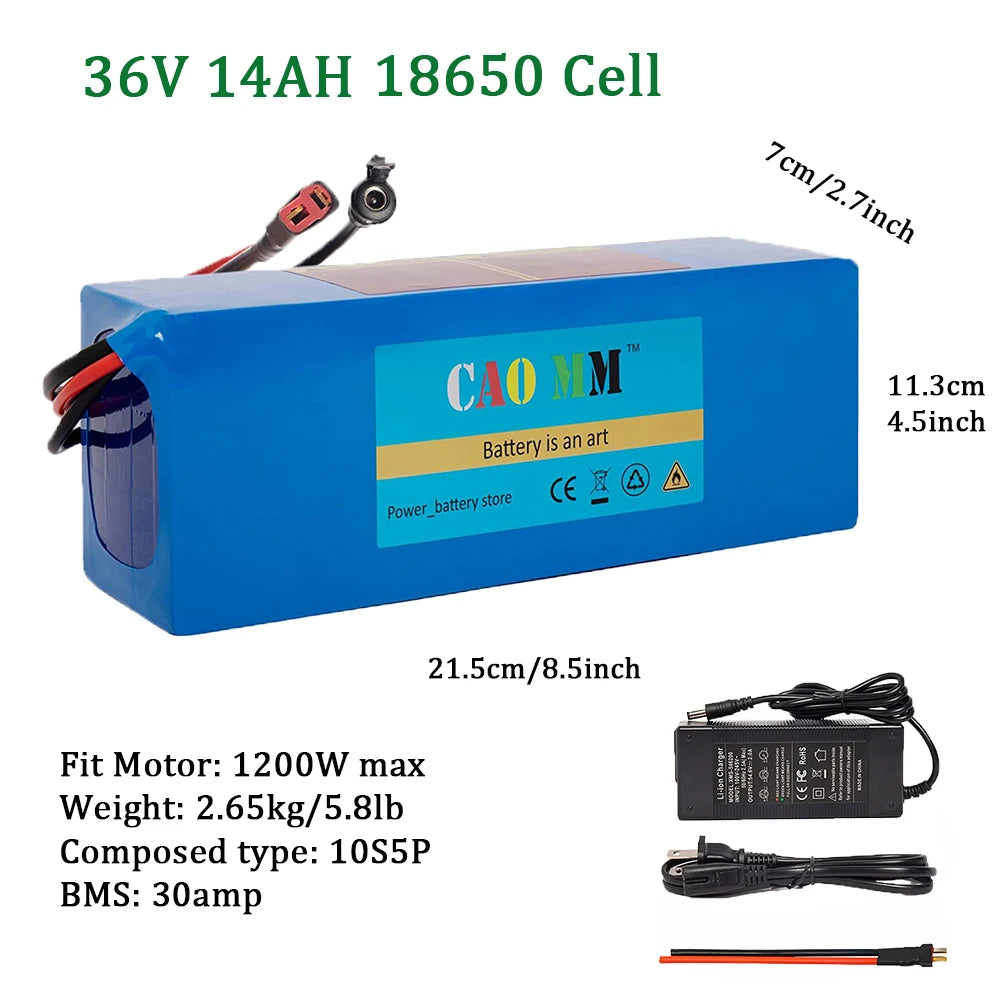 36v 48V Battery, 10Ah/ 14AH/ 16AH/ 20AH Ebike Battery for 200-1200W Electric Bike Bicycle, Scooter and Other Motor