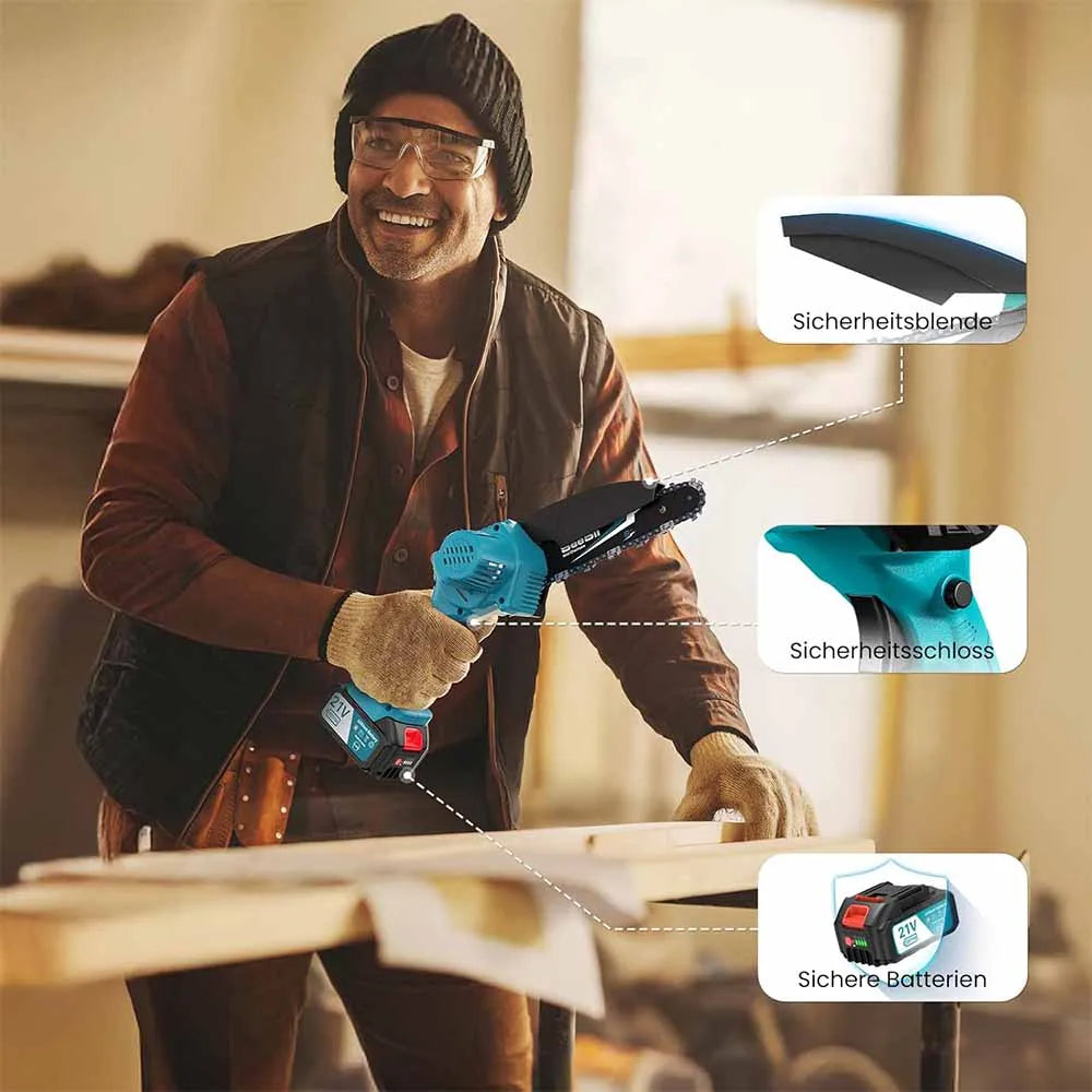 SEESII 6 Inch Cordless Mini Chainsaw 15.2 cm Cutting Depth Electric Saw With 18V Makita Battery Included For Woodworking