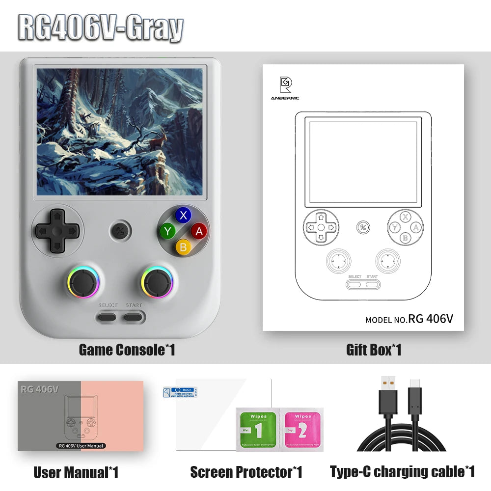 ANBERNIC RG406V Handheld Game Console 4’’ IPS Touch Screen Android 13 Unisoc T820 64-bit Game Player 5500mAh RGB lighting