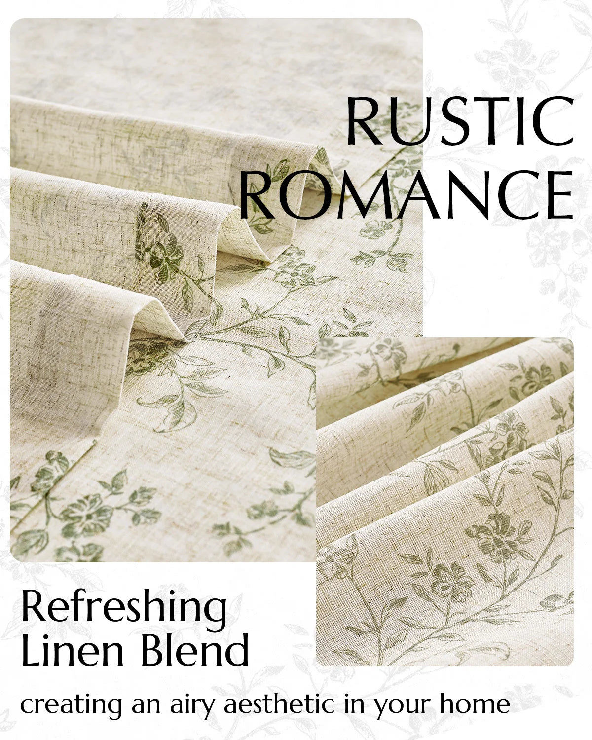 JINCHAN 2 Panels Linen Curtains For Living Room Bedroom French Country Farmhouse Flower Patterned Drapes Back Tab Window Curtain