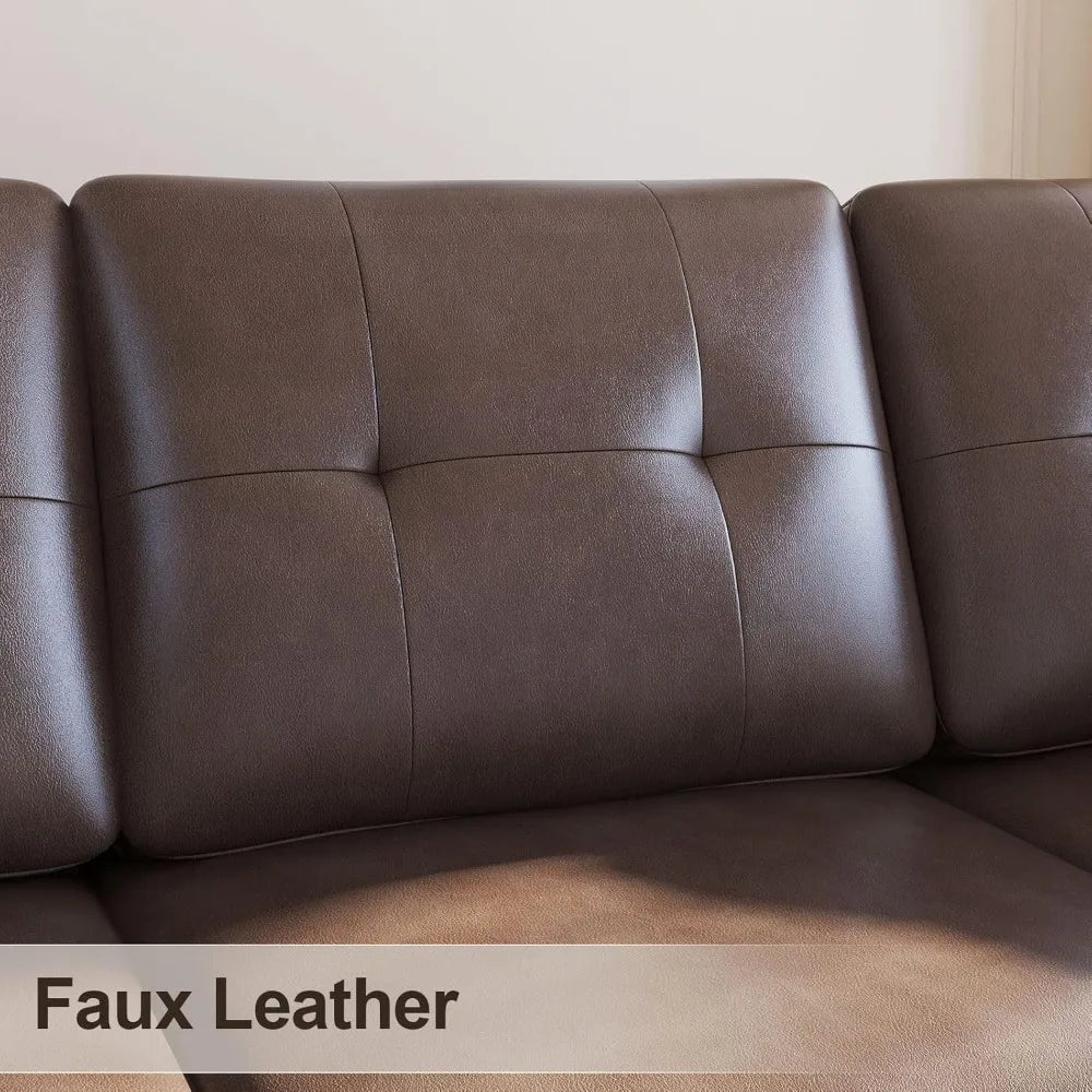 Faux Leather Sectional Sofa, Convertible Sectional Couch L Shaped Couch Sofa for Small Space