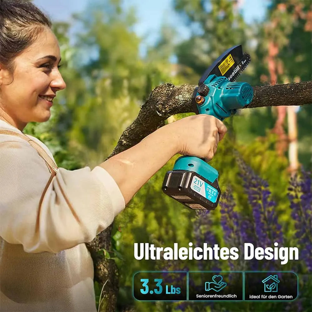 SEESII 6 Inch Cordless Mini Chainsaw 15.2 cm Cutting Depth Electric Saw With 18V Makita Battery Included For Woodworking