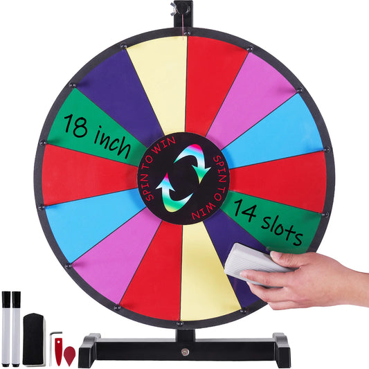 SucceBuy 18/24/36 inch Spinning Prize Wheel 14 Slots Spinning Wheel Tabletop/Floor Standing Win Fortune Spin Games for Party Pub