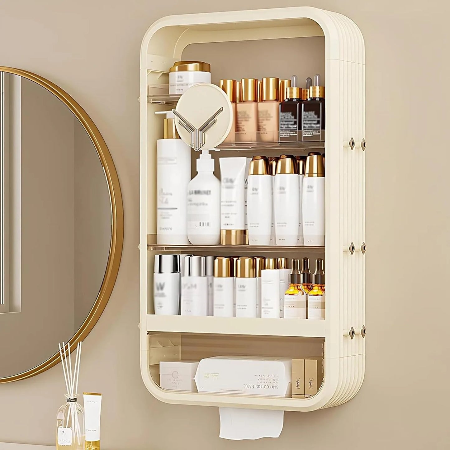 Wall Mounted Makeup Organizer With Adhesive Shelf No Drilling Four Tier Bathroom