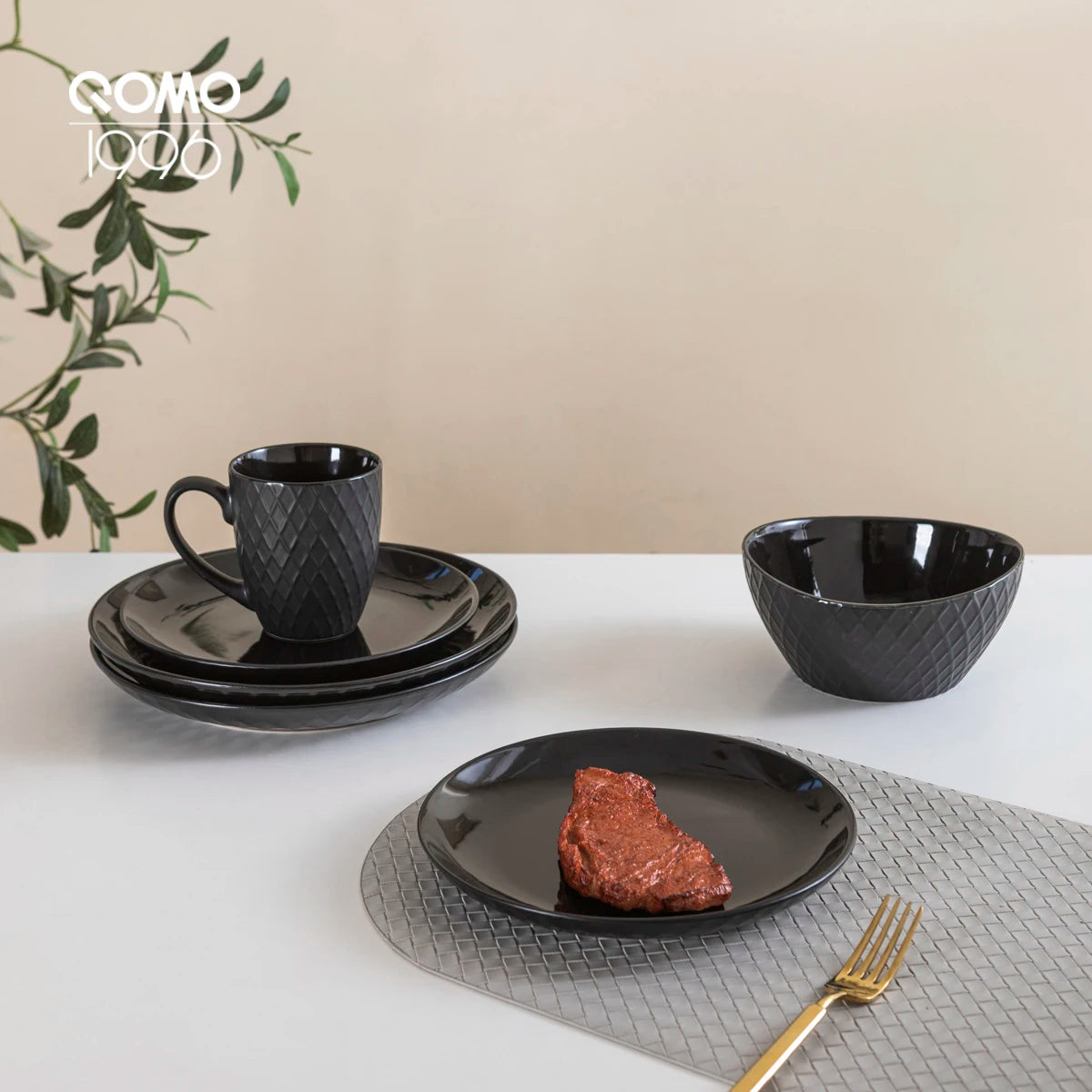 16 Piece Ceramic Dinner Tableware Set，Service for 4,Simple Style