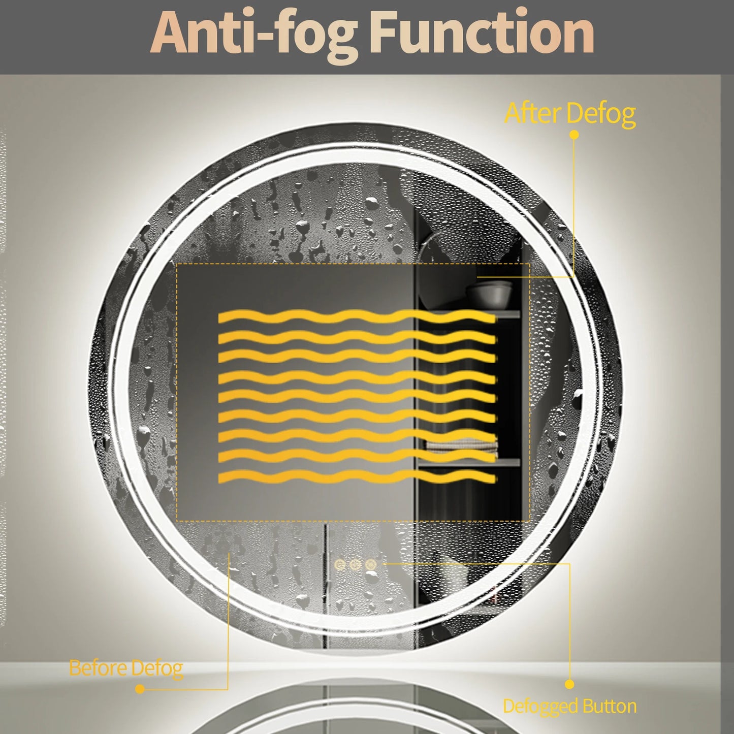 LED Round Bathroom Wall Mirror 600 800 900mm Front Light Backlit Vanity 3 Color