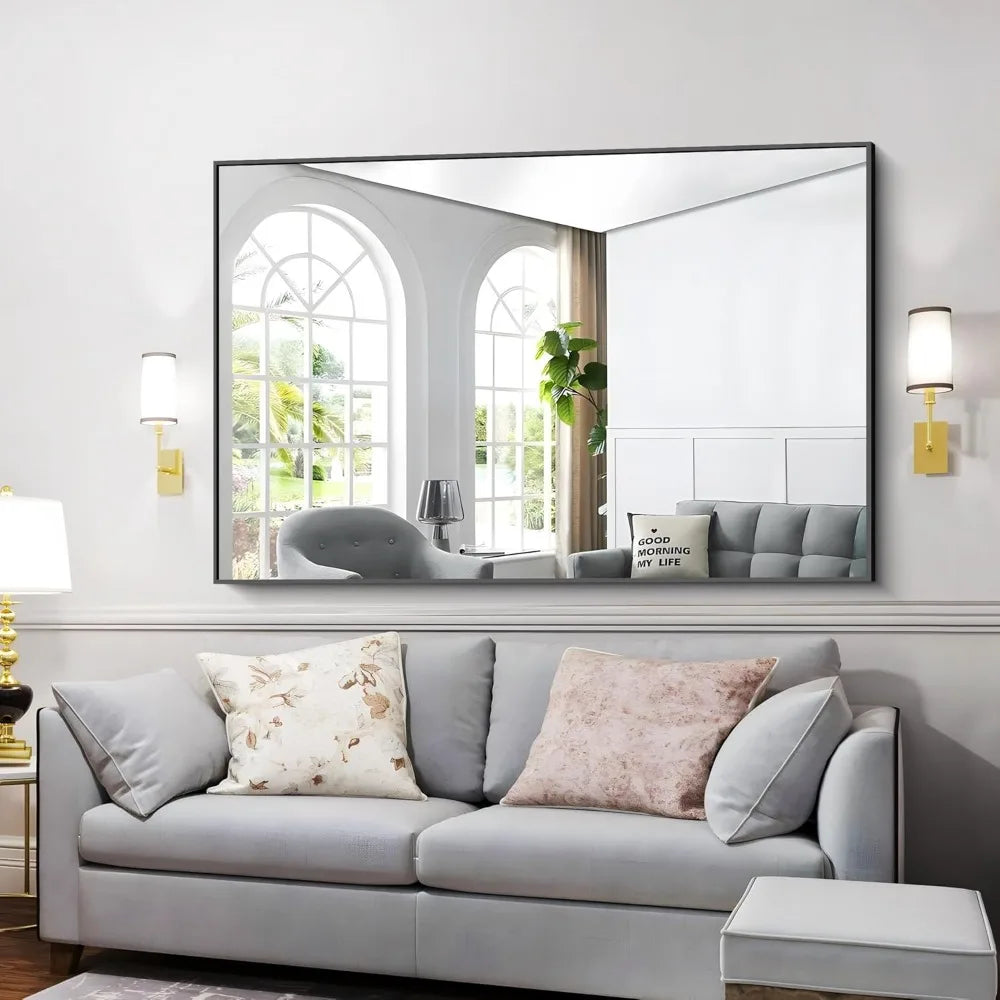 Black Bathroom Mirror Wall, 60x36 Inch Rectangle Mirrors with Metal Frame, Modern Vanity Wall Mirror Decor for Entryway Hangs