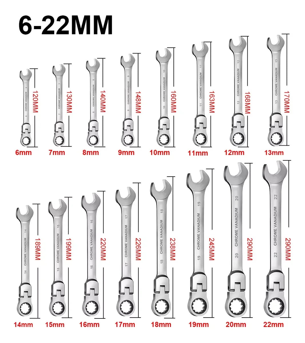 16Pcs Premium Flex-Head Ratcheting Wrench Set, 6-22MM, Durable Craftsmanship, with Handy Storage Bag - Perfect for DIY & Auto