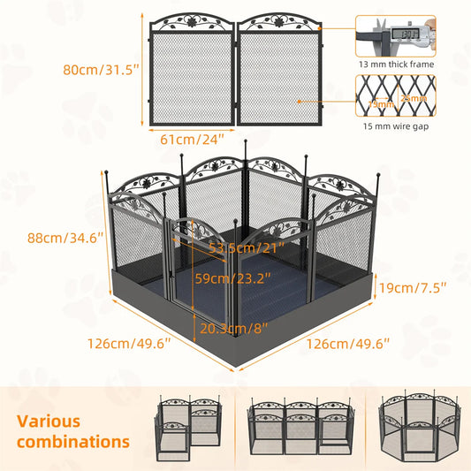 Heavy Duty Large Dog Playpen Pet Exercise Run Enclosure Fence Pet Whelping Pen Box with Waterproof Fertility Mat Indoor Outdoor