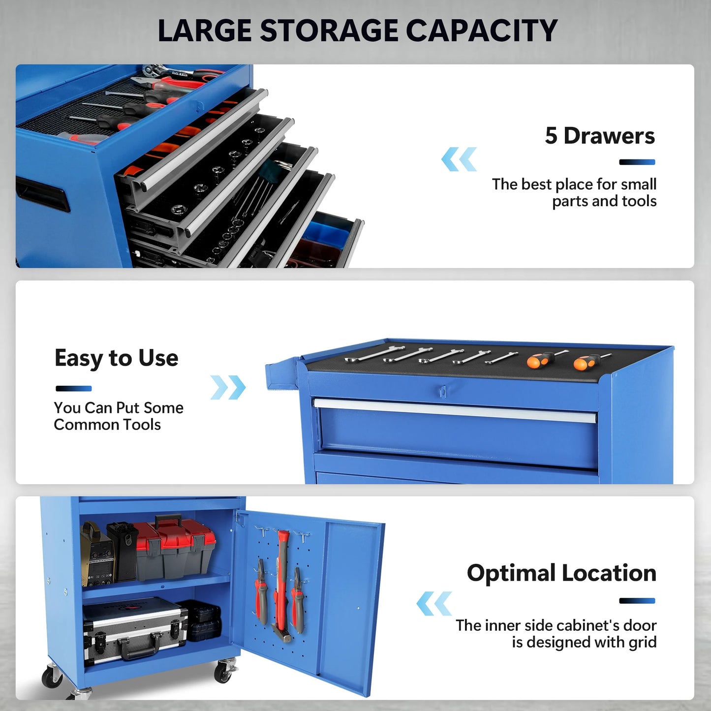 Rolling Garage Workshop Organizer Detachable 5 Drawer Tool Chest With Large Storage Cabinet And Adjustable Shelf