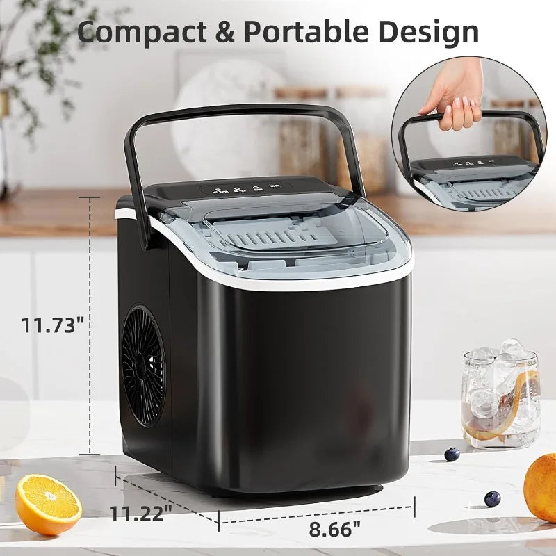 Countertop Portable Ice Maker With Carry Handle Self Cleaning Scoop Basket