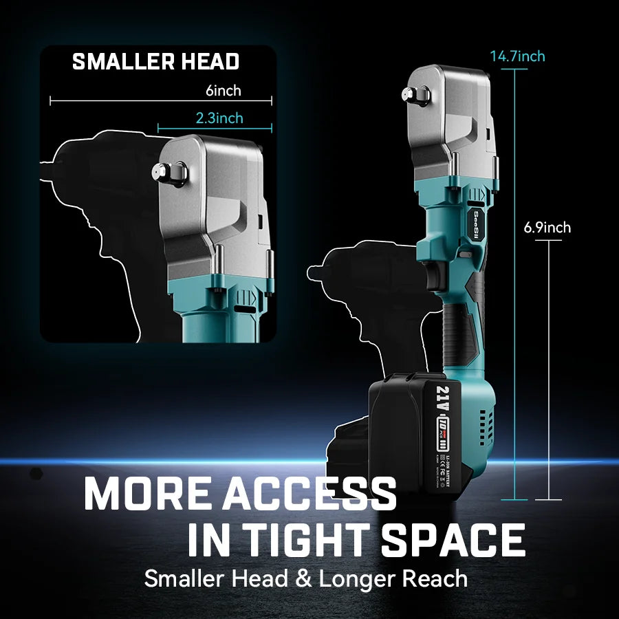 Seesii 300NM 1/2'' Right Angle Impact Wrench kit Brushless Electric Ratcheting Wrench Car Repair Tools for Makita 18v Battery