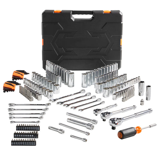 SucceBuy Mechanics Tool Set and Socket Set Deep and Standard Sockets 145/205 Pcs SAE and Metric Mechanic Tool Kit with Bits