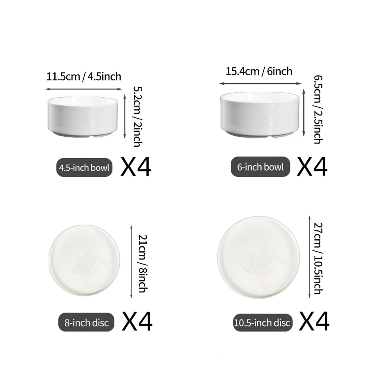 QOMO 16-Piece Dinnerware Set, Dishes Set with Bowls and Plates,  Service for 4, White