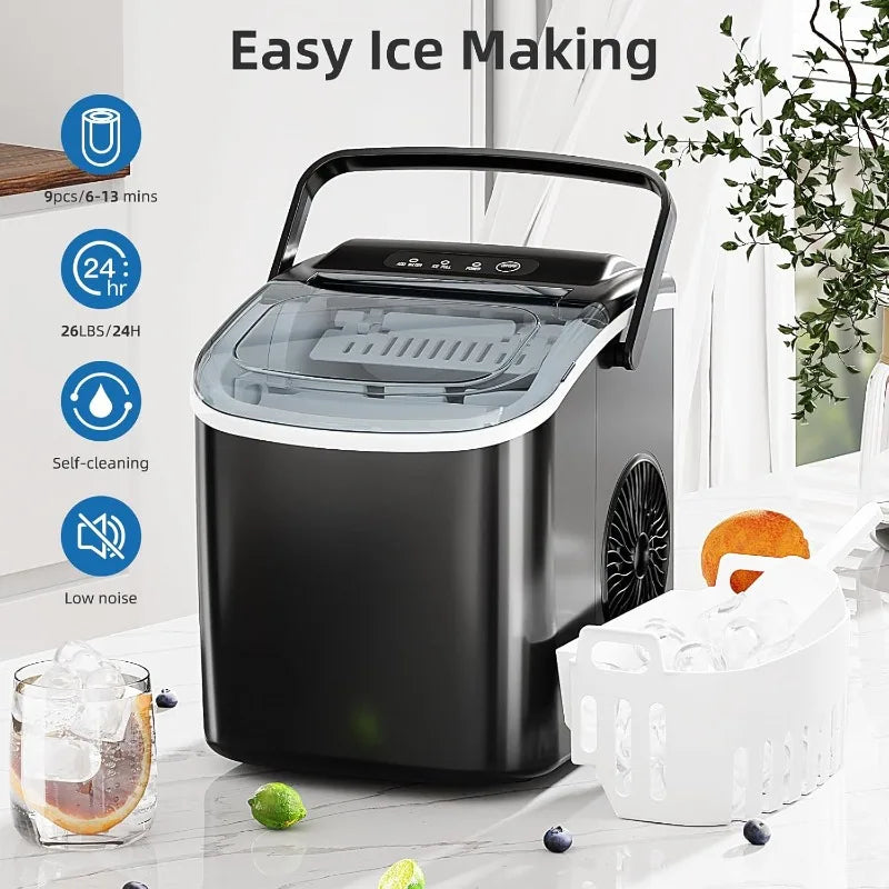 Countertop Portable Ice Maker With Carry Handle Self Cleaning Scoop Basket