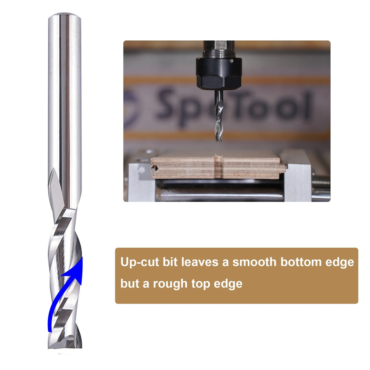 SpeTool 1pc Upcut Spiral CNC Router Bit with 1/4 1/2 Inch Shank HRC55 Solid Carbide CNC End Mill for Wood Engraving Carving Tool