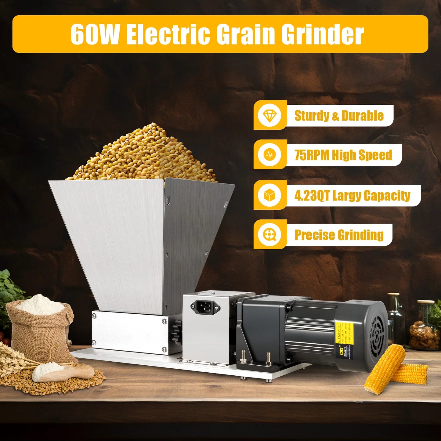 4L Electric Grain Mill Barley Grinder 20 Kg Per Hour Malt Crusher Home Brew