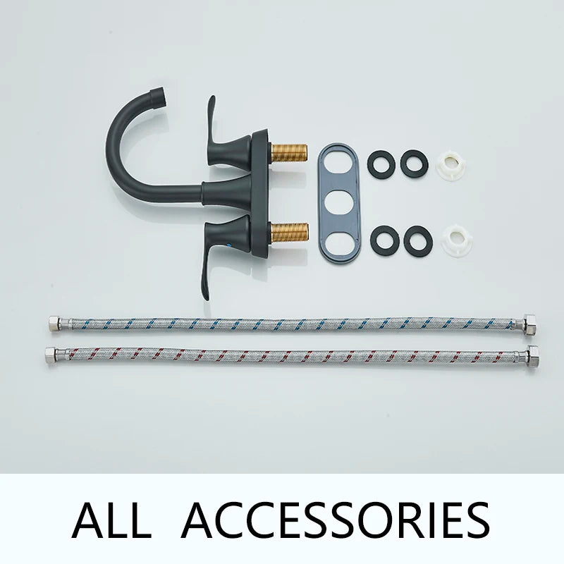 Black 4 Inch Center Set Vanity Faucet Two Handle Hot And Cold Water