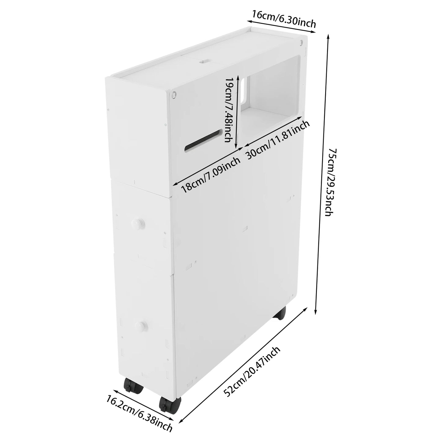 Bathroom Narrow Floor Storage Cabinet With Drawers 50Kg Load Bearing