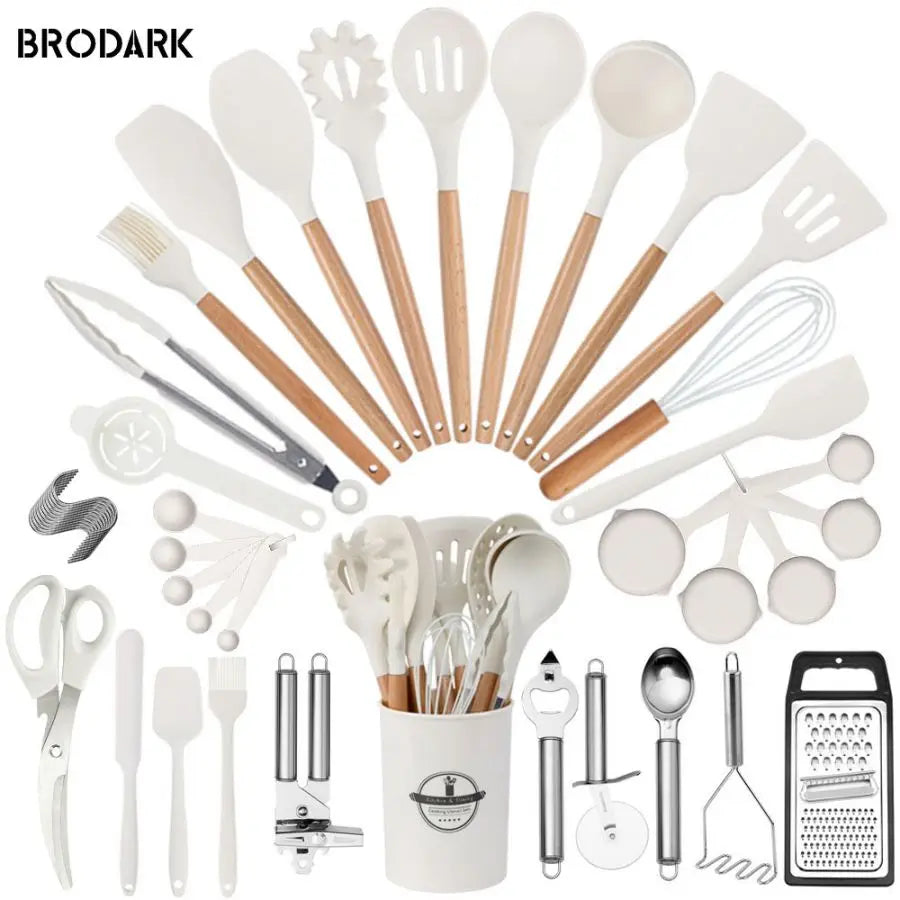 44pcs Premium Silicone Kitchen Utensil Set With Wooden Handles