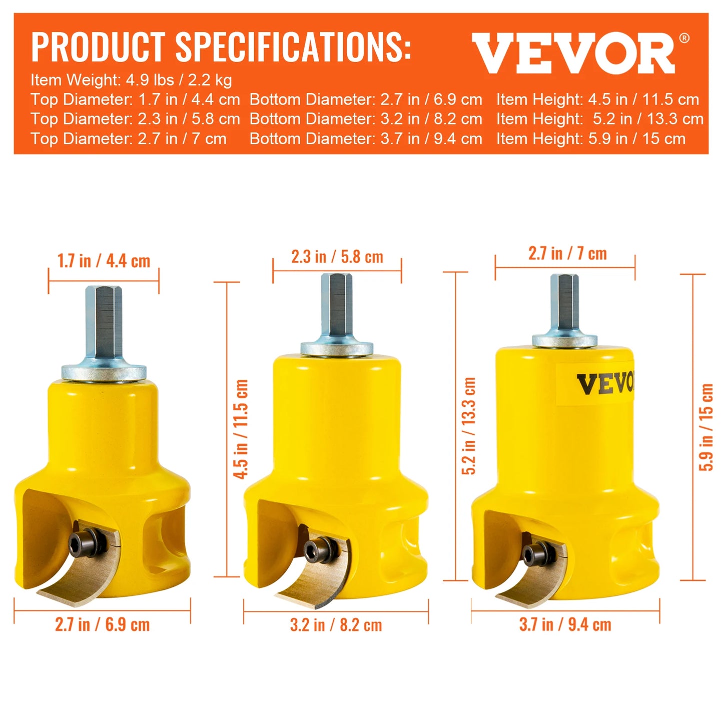 VEVOR 4/6/8Pcs Tenon Cutter Log Furniture Kit 1/1.5/2in Straight/Curved Blades Commercial Woodworking Tool for Corded Drill