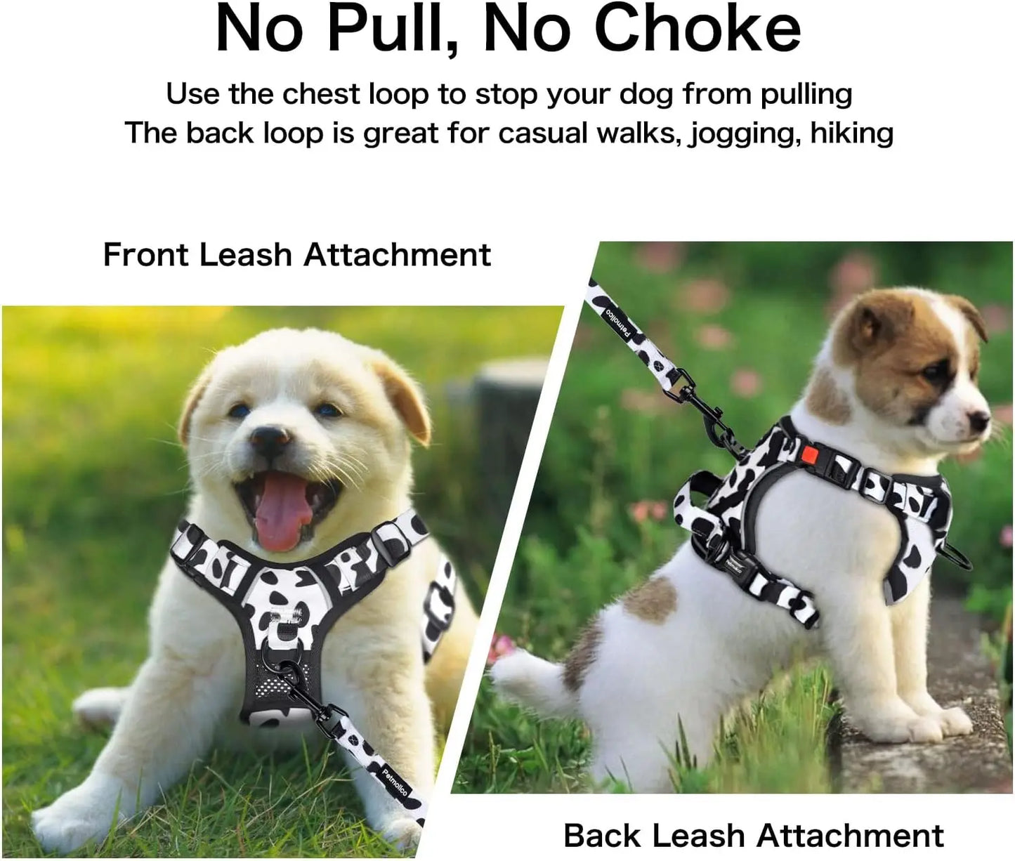 No Pull Dog Harness and Leash Set No Choke Easy Control Handle Soft Padded Reflective Vest  for Medium Dog Breed Cow Pattern