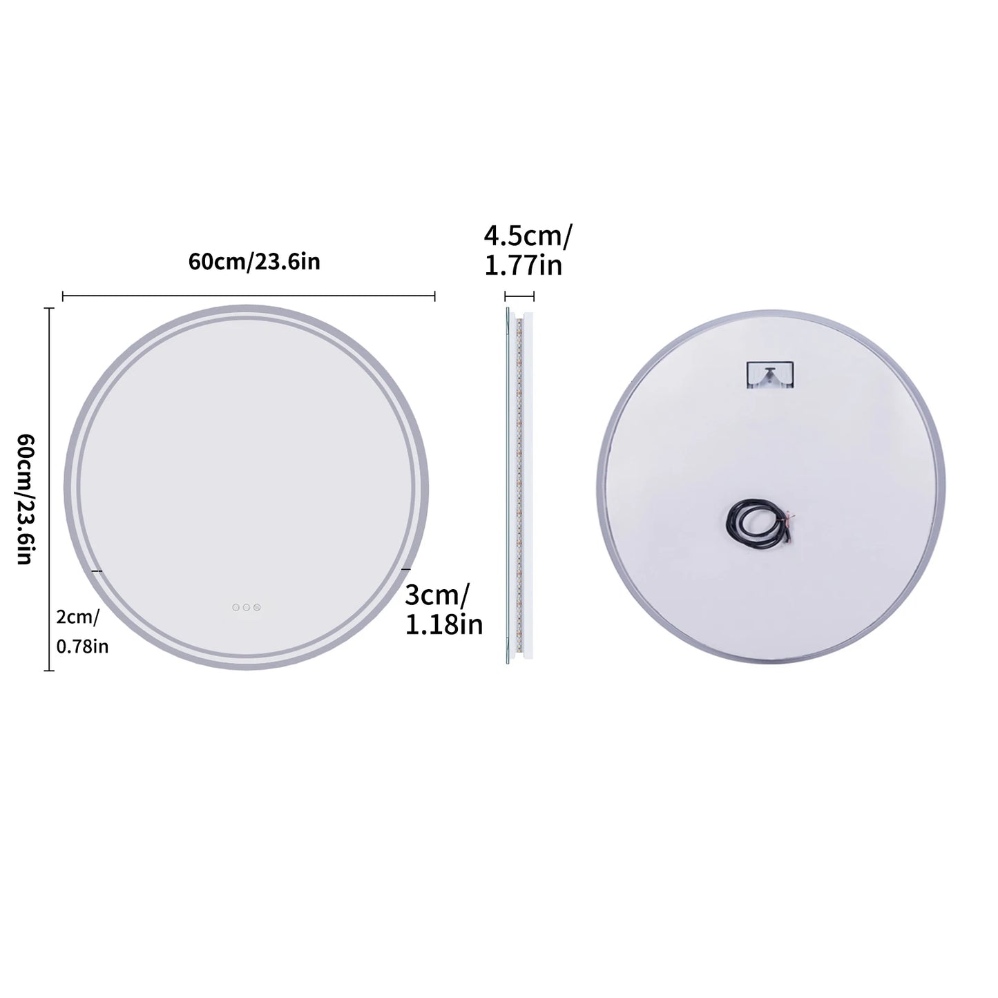 LUVODI 60cm Round Smart Illuminated Bathroom Mirror Wall Mounted Touch Screen