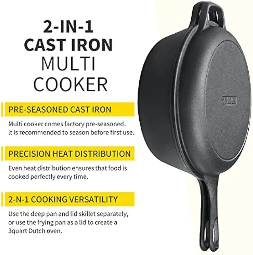 Dutch Oven Frying Cooker Cast Iron Round with Lid Camping