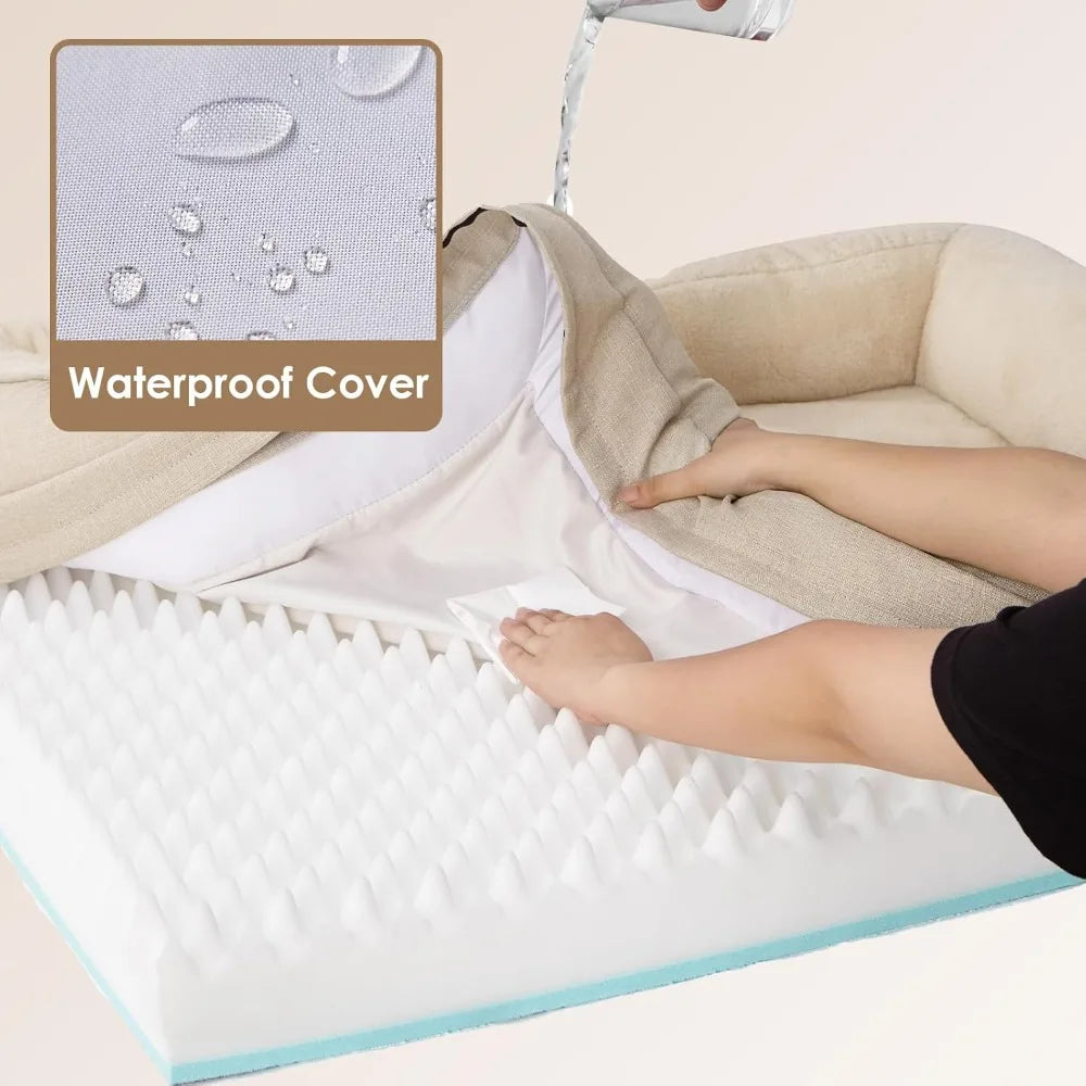 42x30x7.5 Inch Grey XL Memory Foam Dog Bed - Orthopedic Sofa with Sides, Waterproof Liner & Washable Removable Cover