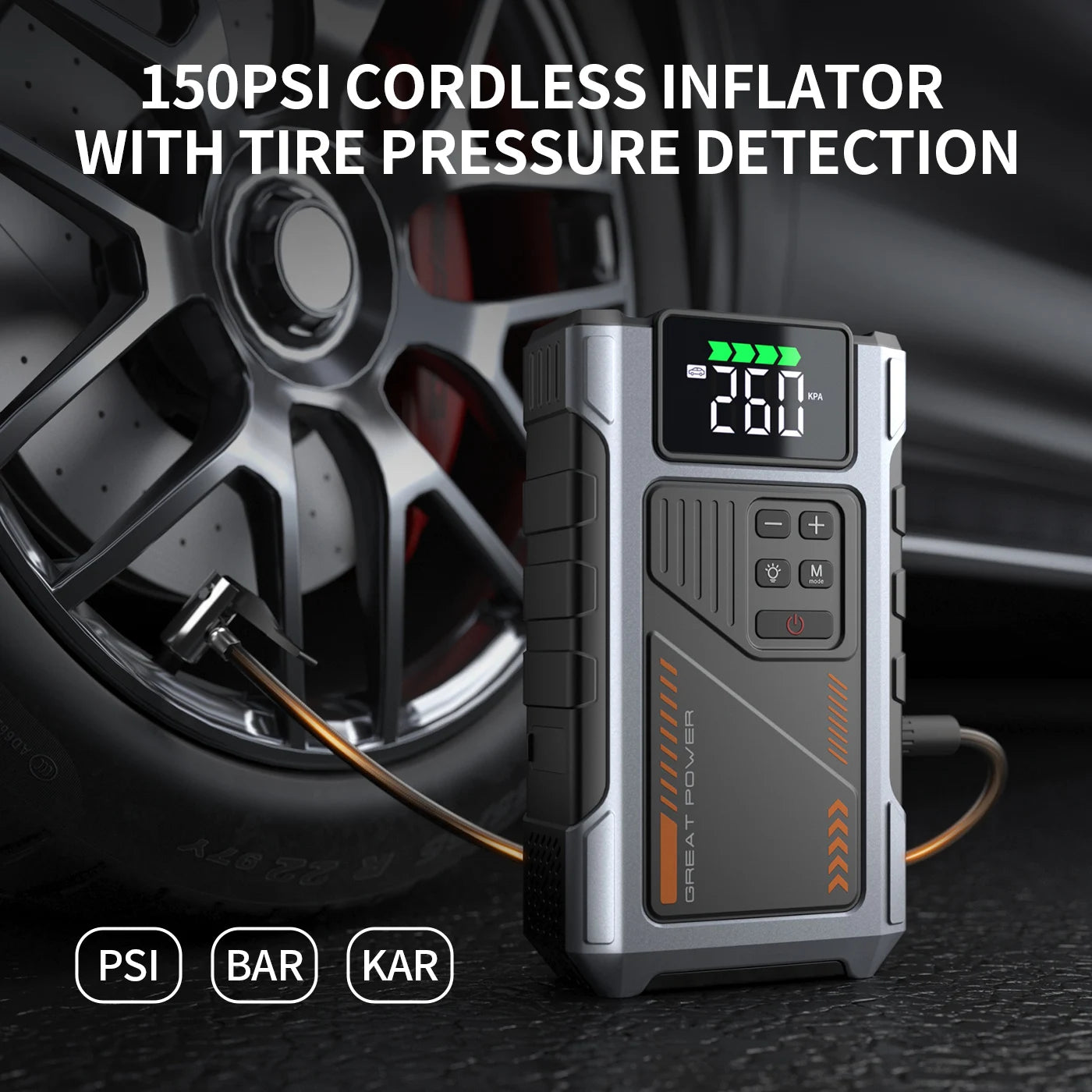 Portable Car Jump Starter With Air Compressor, 3000A Peak(7.5L Gas, 6.5L Diesel) , Jump Starter Battery PackWith150 PSl Tire Inf