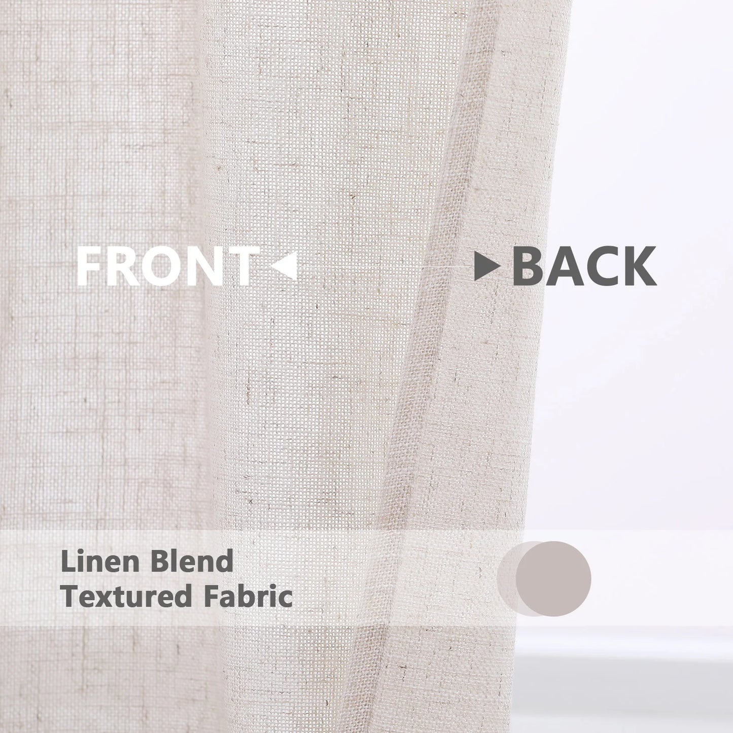 2 pcs Natural Linen Blend Textured Semi-Sheer Grommet Window Curtain Panels for Living Room Bedroom Curtains, 37 x 63 Inch