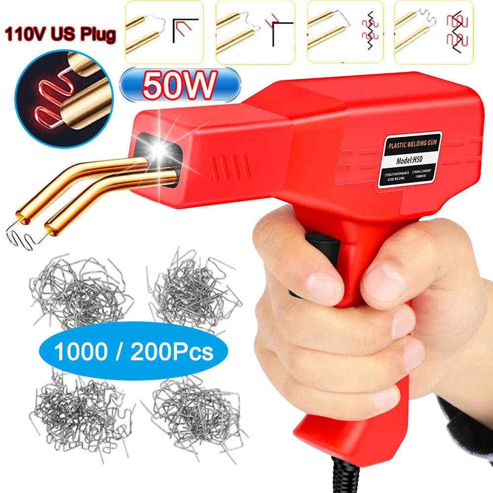 50W Plastic Welding Machine 200 / 1000Pcs Staples Hot Stapler Welding Soldering Equipment Tools Car Bumper Repair Kit (US plug)