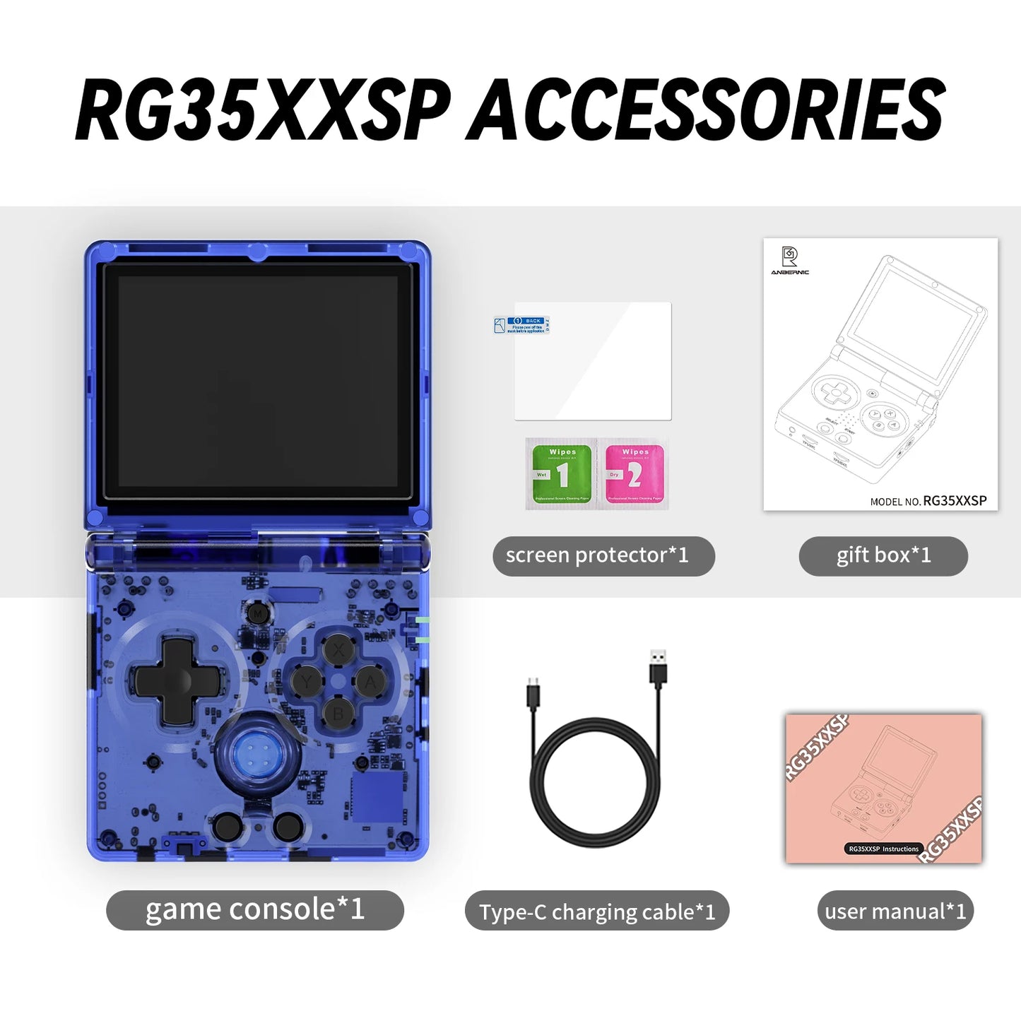 ANBERNIC RG35XXSP Retro Handheld Game Console 3.5-inch IPS Screen 3300mAh Battery Supports HDMI-TV Out and Bluetooth 4.2 5K Game