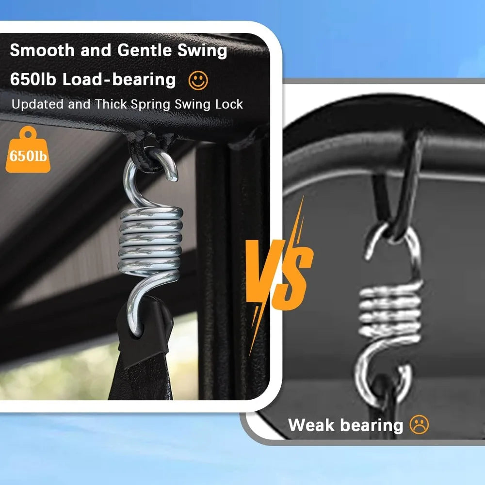 Outdoor Porch Swing with Polycarbonate Hardtop,  3 Seat Patio Swing with Convertible Backrest,  2 Side Cup Holder