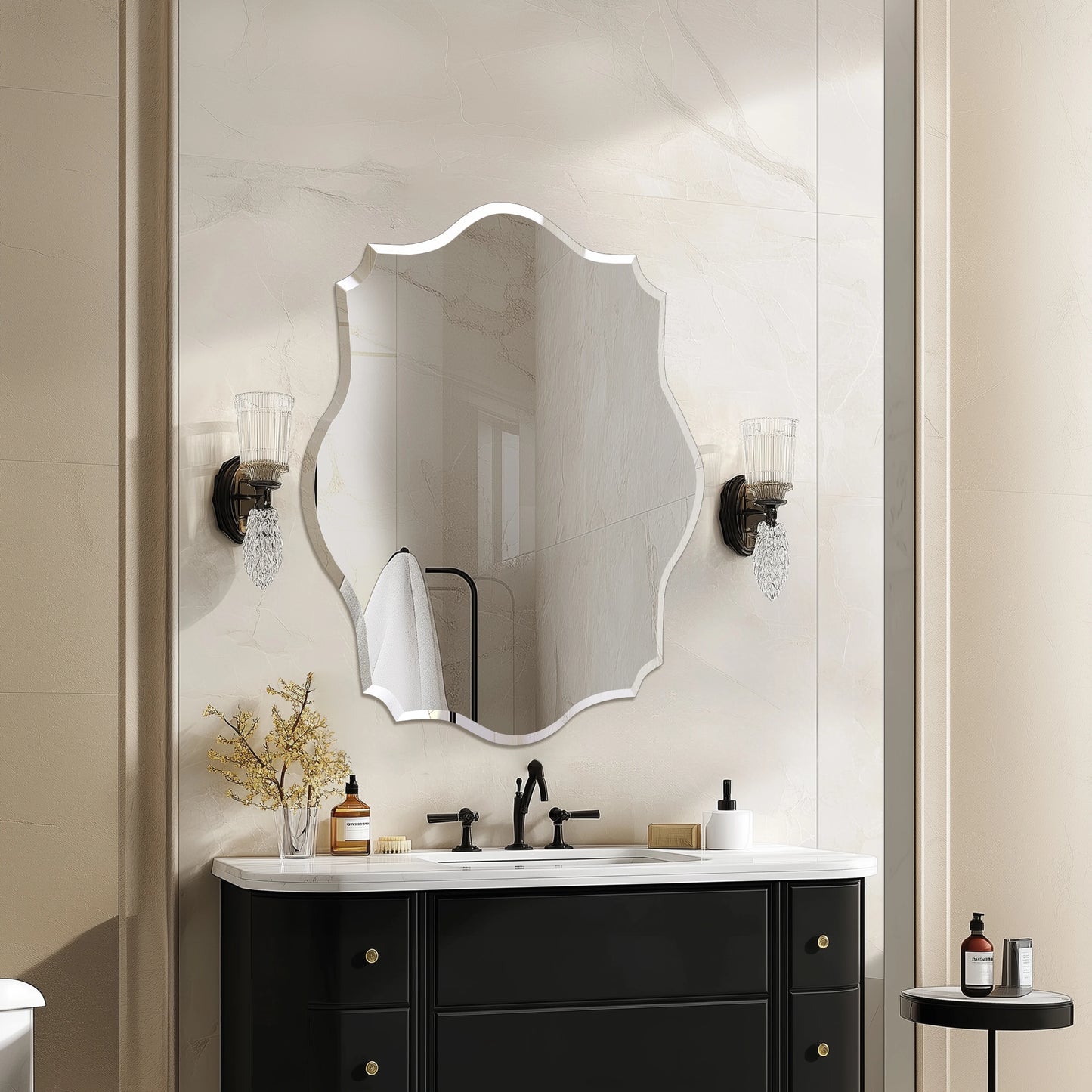 Wisfor Wall Mirror Scalloped Frameless Beveled Edge Polished For Bathroom