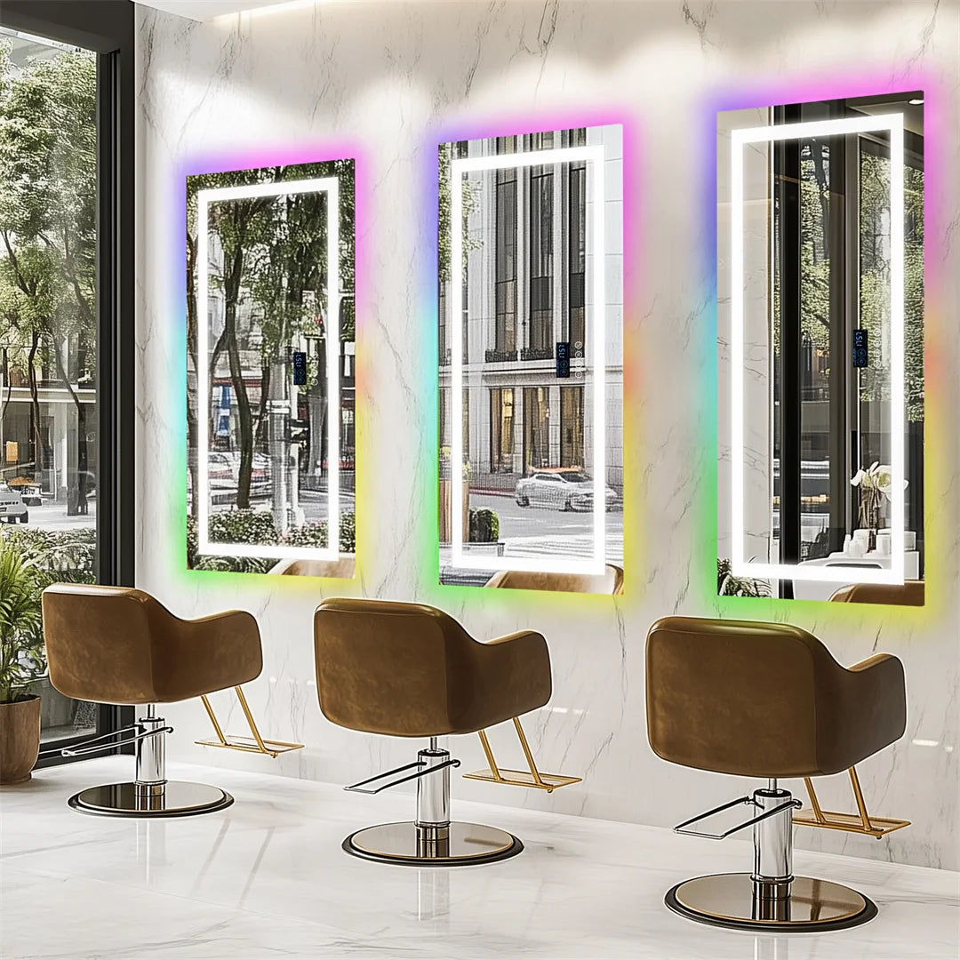 LUVODI Large Rectangular RGB Backlight Bathroom Mirror with Stereophonic Bluetooth Speaker Wall Mounted Vanity Dressing Mirror