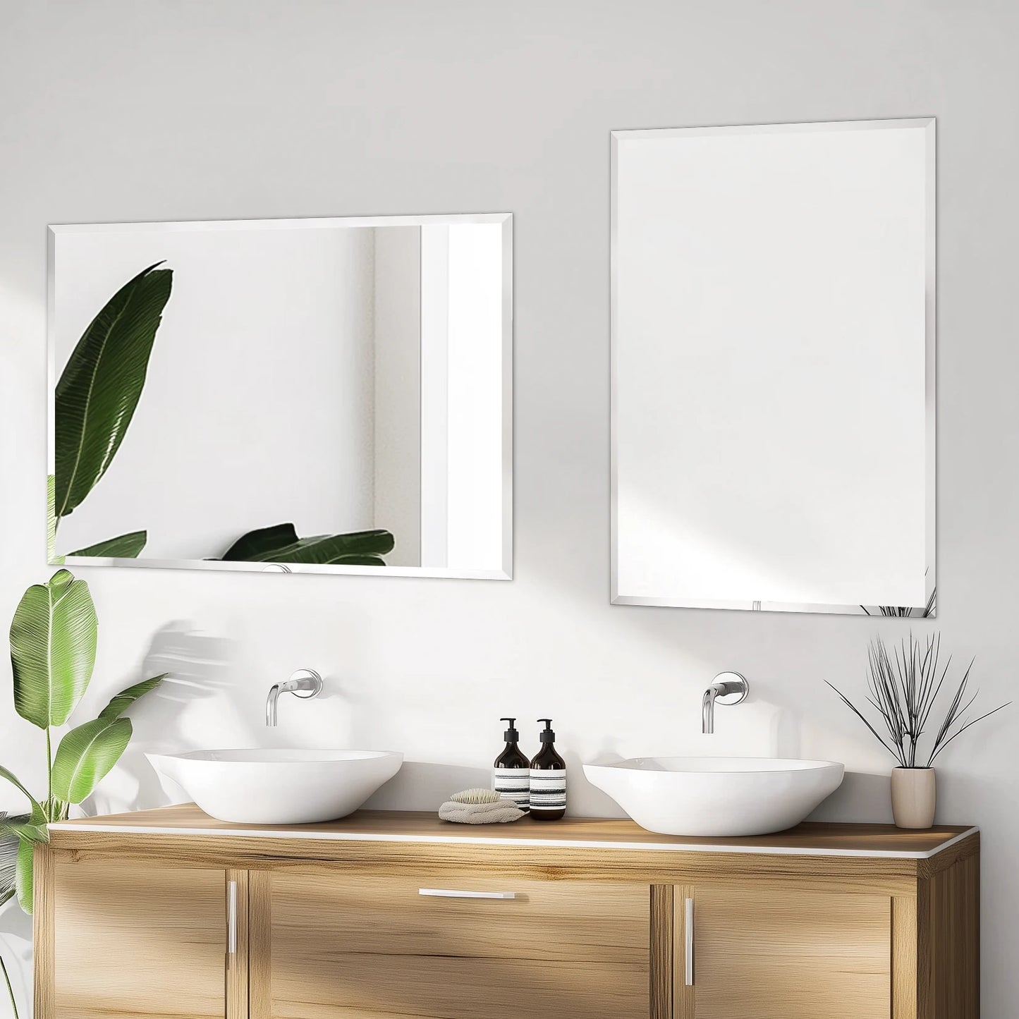 Wisfor Frameless Bathroom Mirror Over Sink Beveled Rectangle Vanity Modern