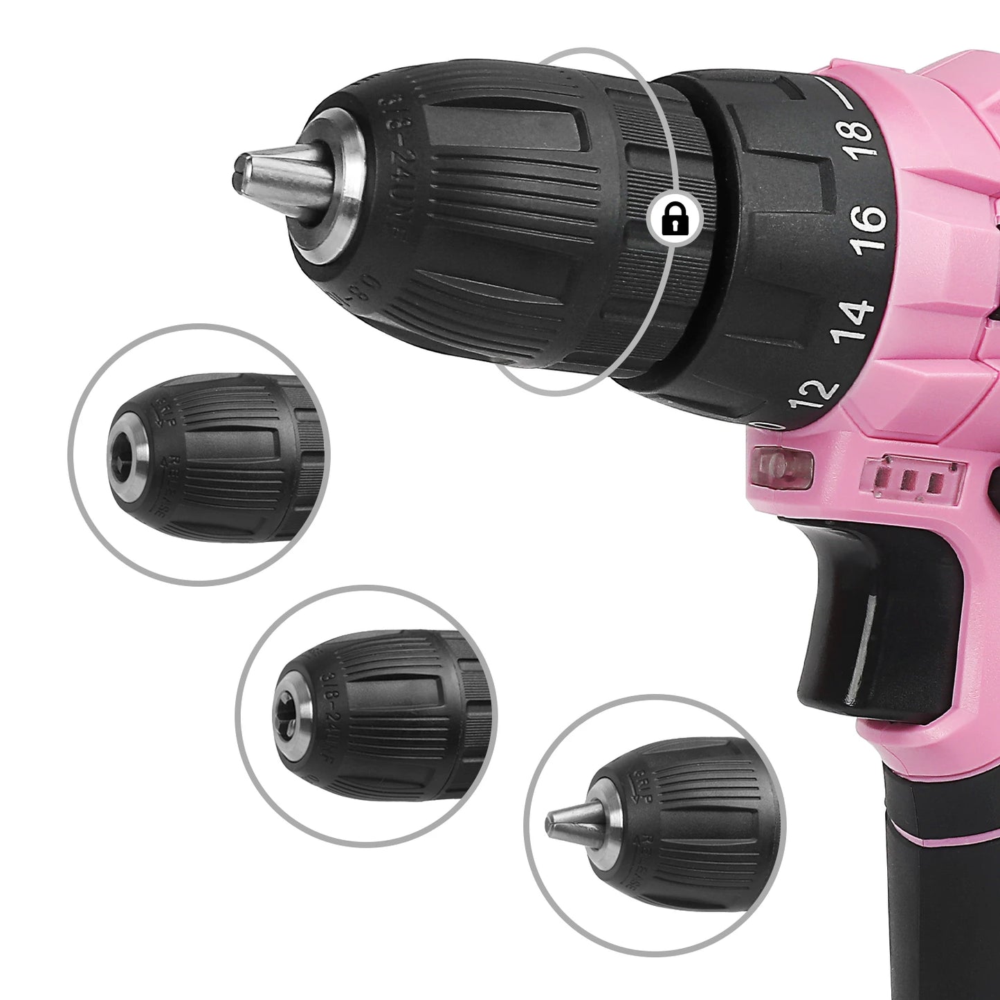 WORKPRO 12V Pink Cordless Electriced Drill Driver Tool Set With 61PCS Home Tool Kit for Home Repair